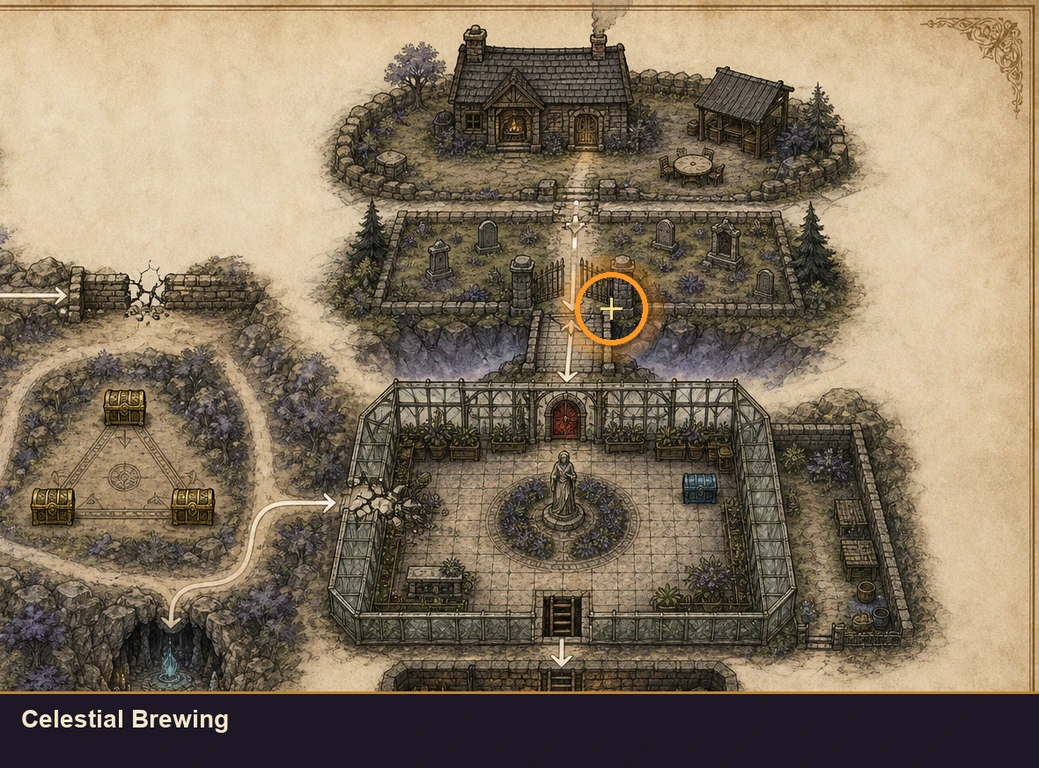 Location sketch for Celestial Brewing in Marvel's Midnight Suns