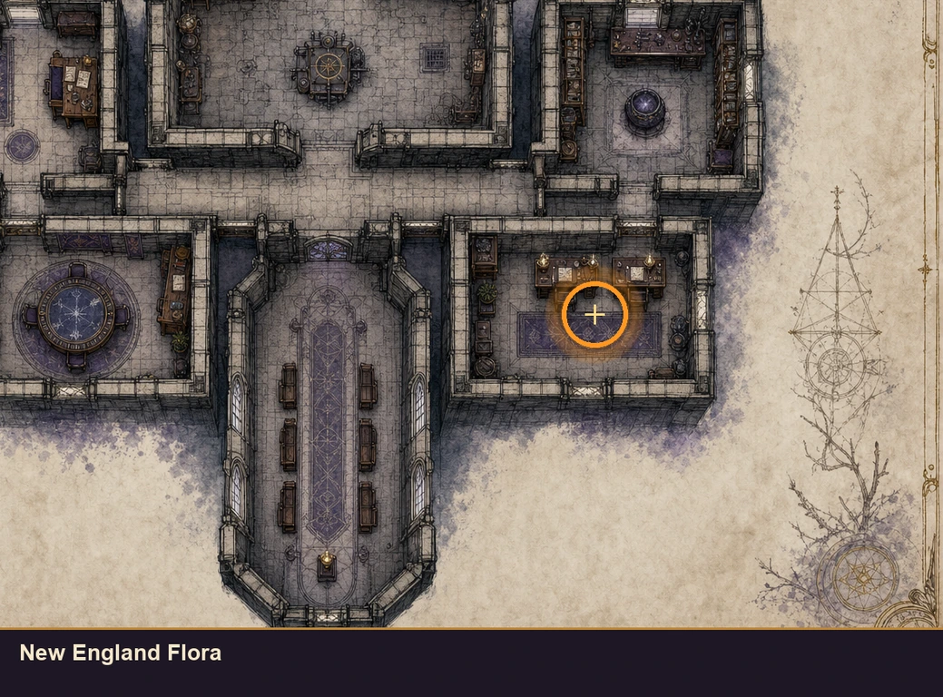 Location sketch for New England Flora in Marvel's Midnight Suns