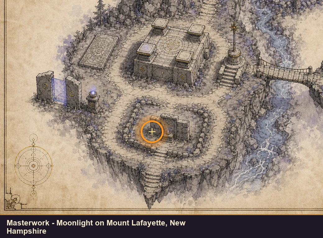 Location sketch for Masterwork - Moonlight on Mount Lafayette, New Hampshire in Marvel's Midnight Suns