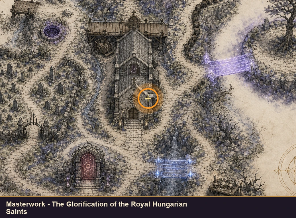 Location sketch for Masterwork - The Glorification of the Royal Hungarian Saints in Marvel's Midnight Suns