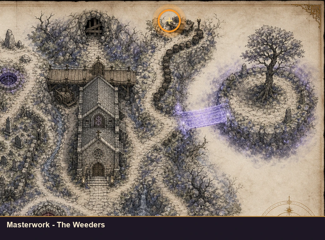 Location sketch for Masterwork - The Weeders in Marvel's Midnight Suns