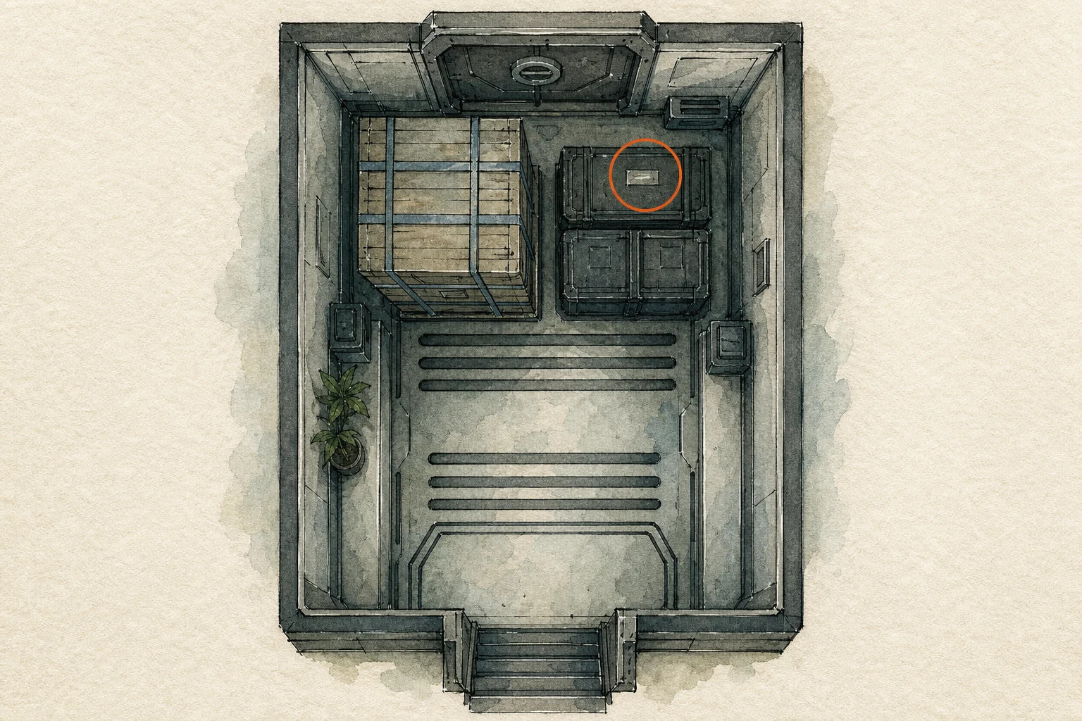 Location sketch for File #71 - Sterilization Chamber Safe in Resident Evil: Requiem