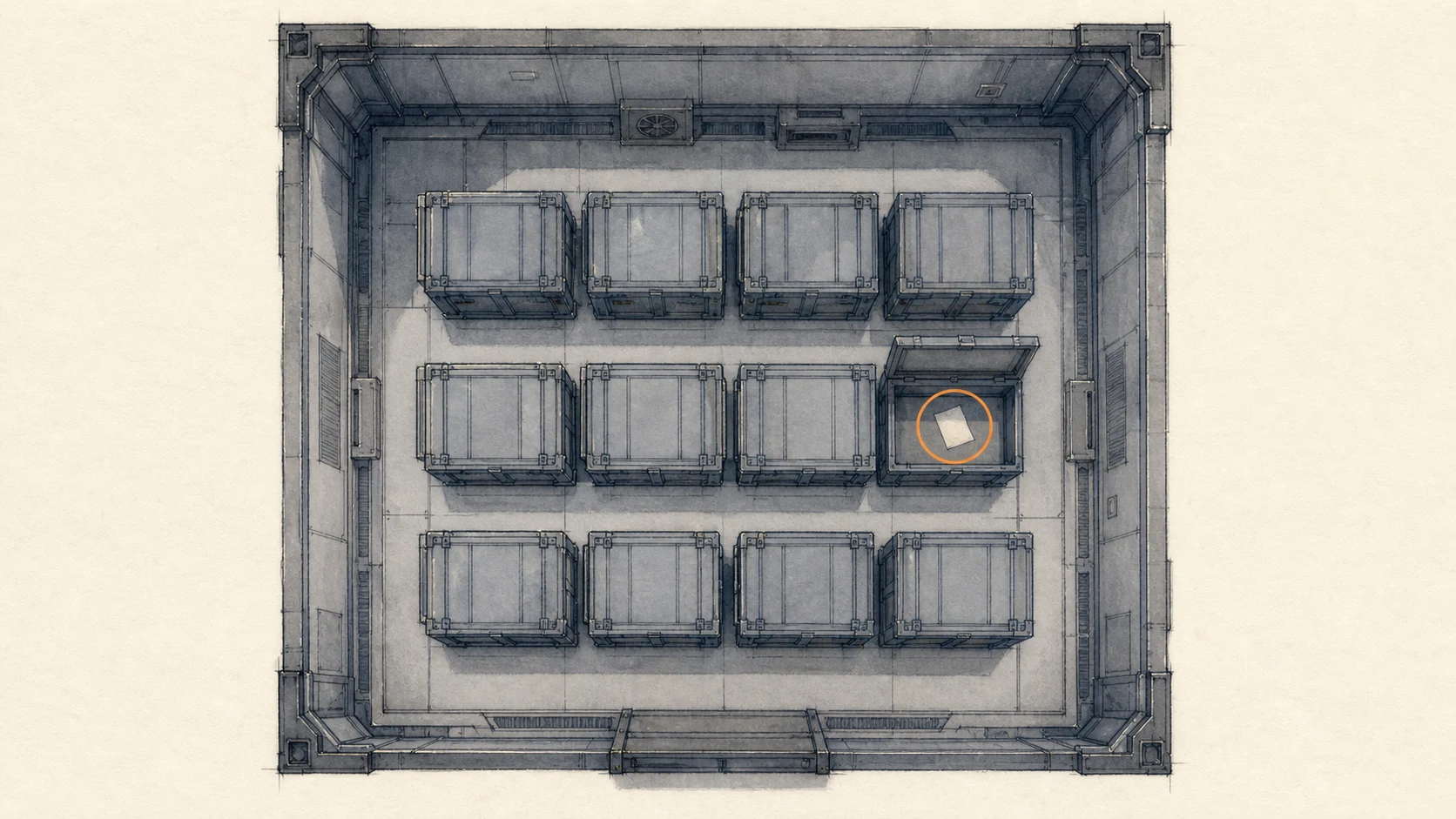 Location sketch for File #72 - Monitor Control Room Safe in Resident Evil: Requiem