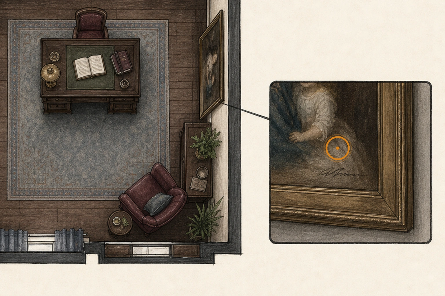 Location sketch for Signed Nursery Painting Reference in Resident Evil: Requiem