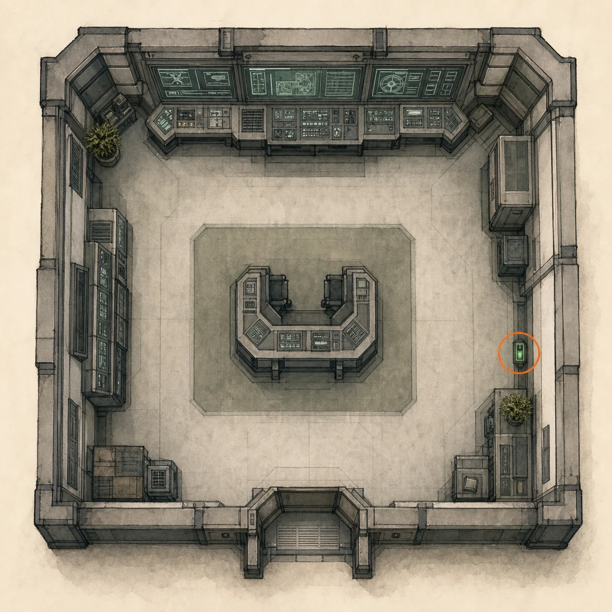 Location sketch for Override Key in Resident Evil: Requiem