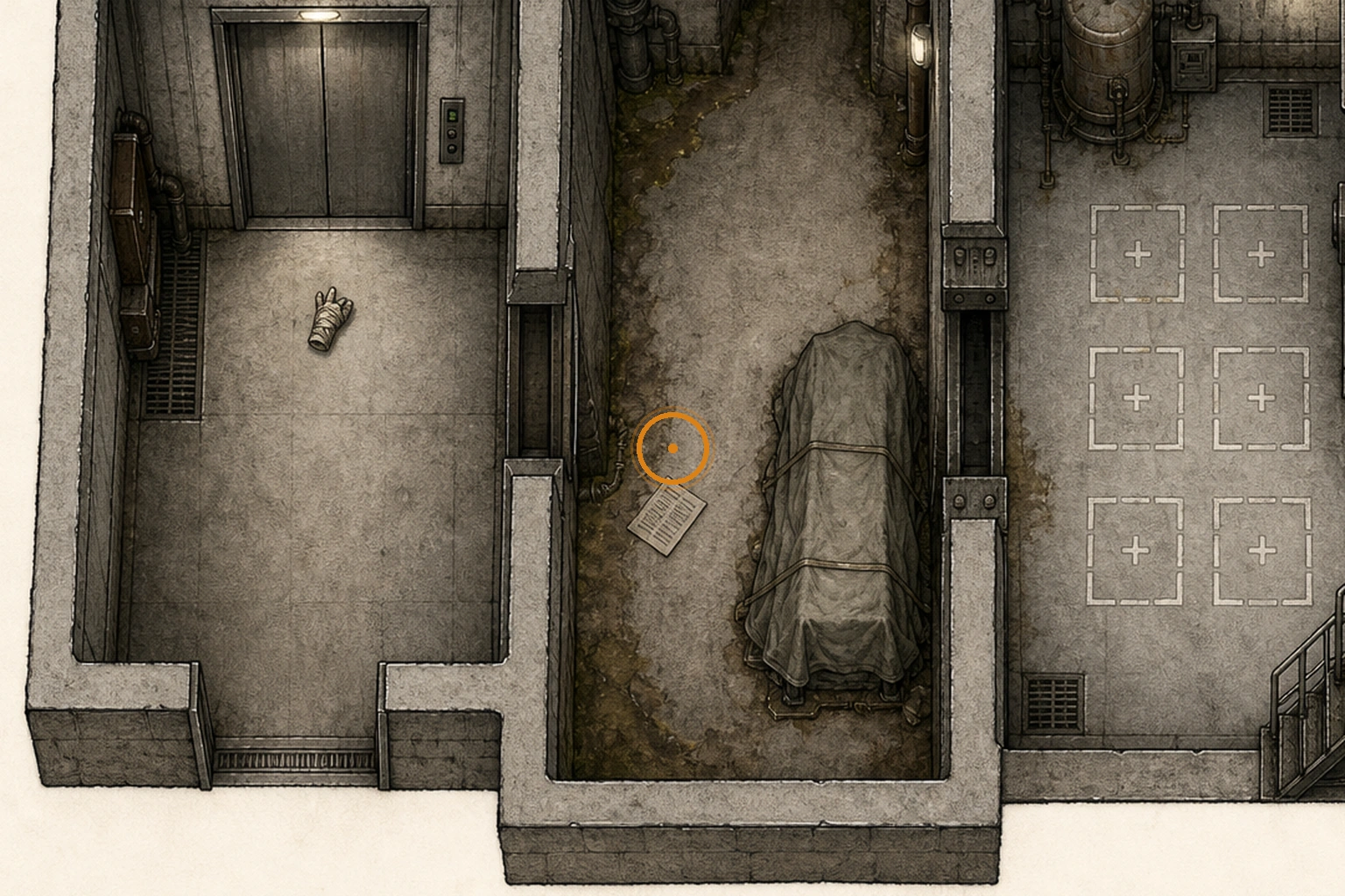 Location sketch for File #37 - Staff Member's Last Words in Resident Evil: Requiem
