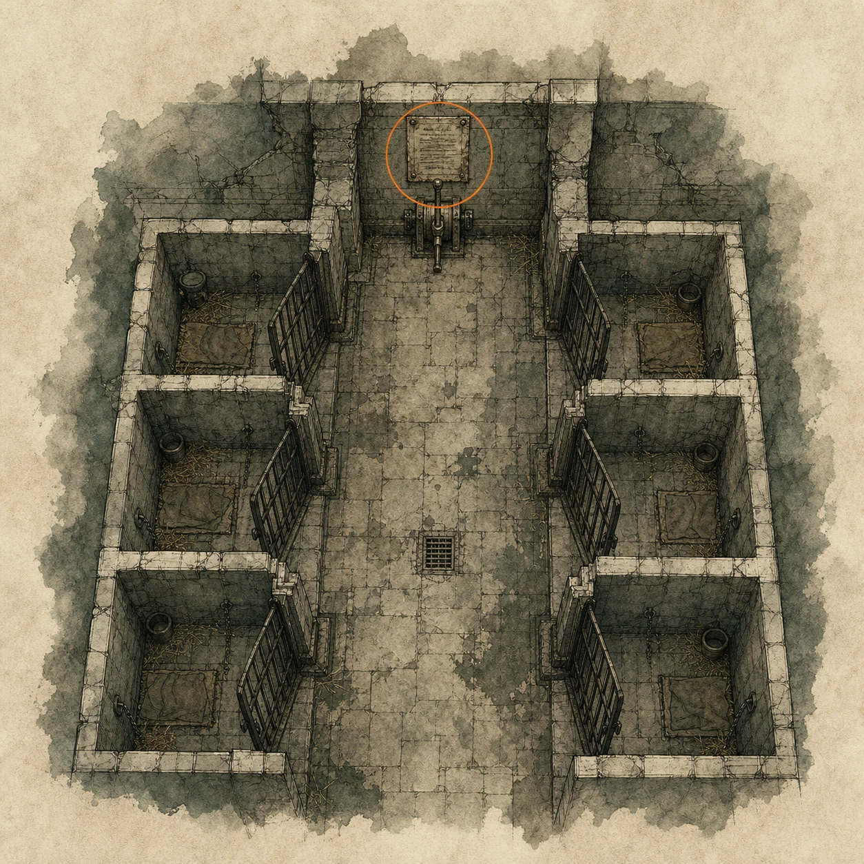 Location sketch for File #39 - Unlocking the Cells in Resident Evil: Requiem