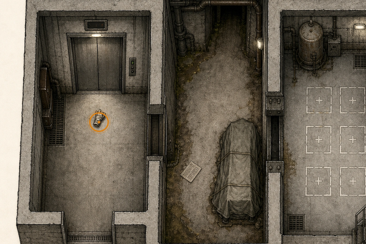 Location sketch for Severed Hand in Resident Evil: Requiem