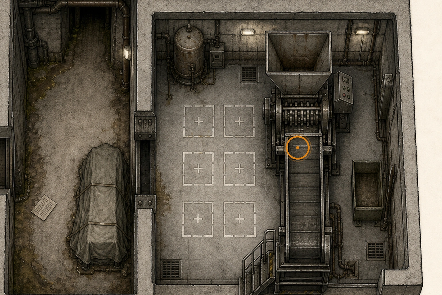 Location sketch for Processing Grinder Setup in Resident Evil: Requiem