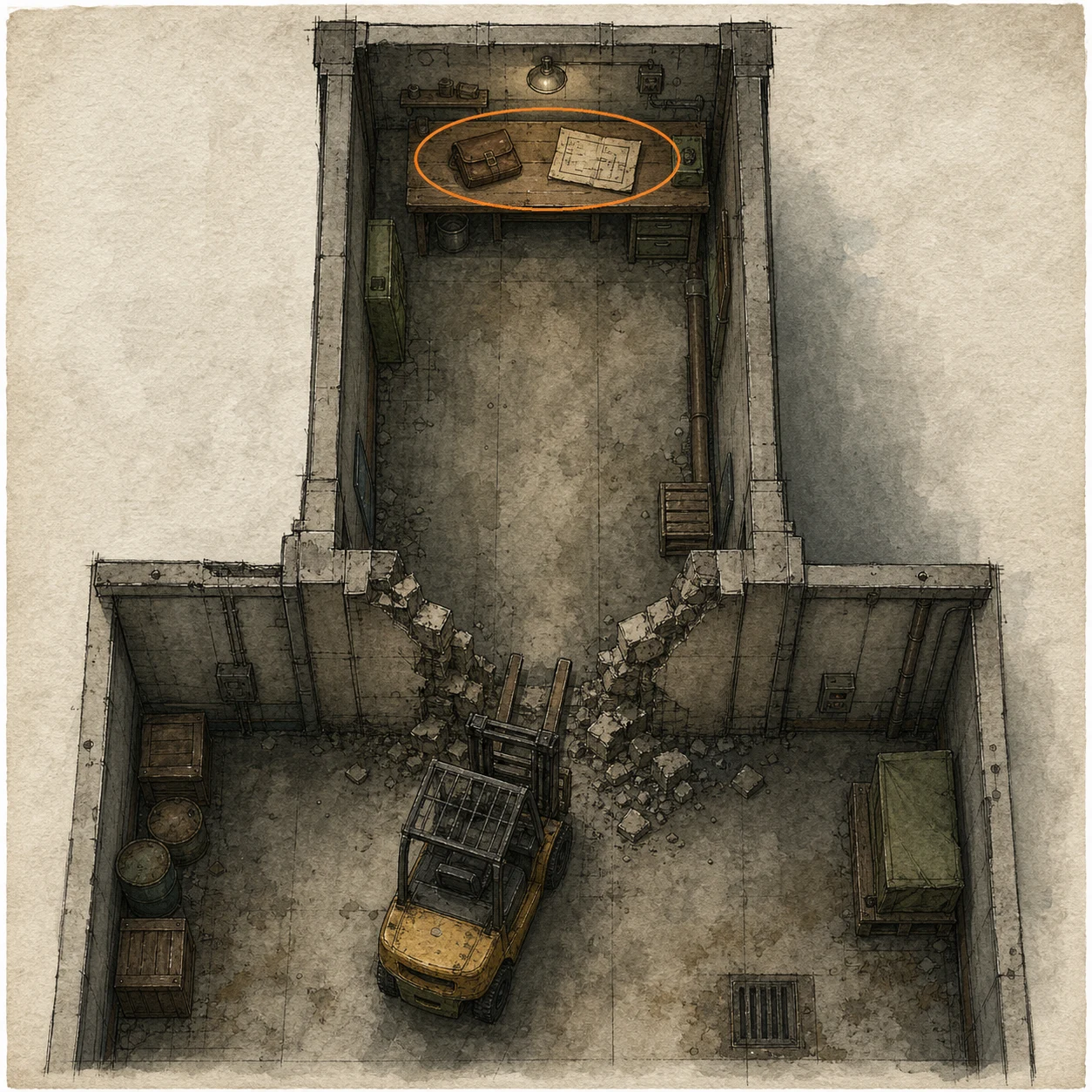 Location sketch for Hip Pouch + Care Center Basement Floor Plan in Resident Evil: Requiem