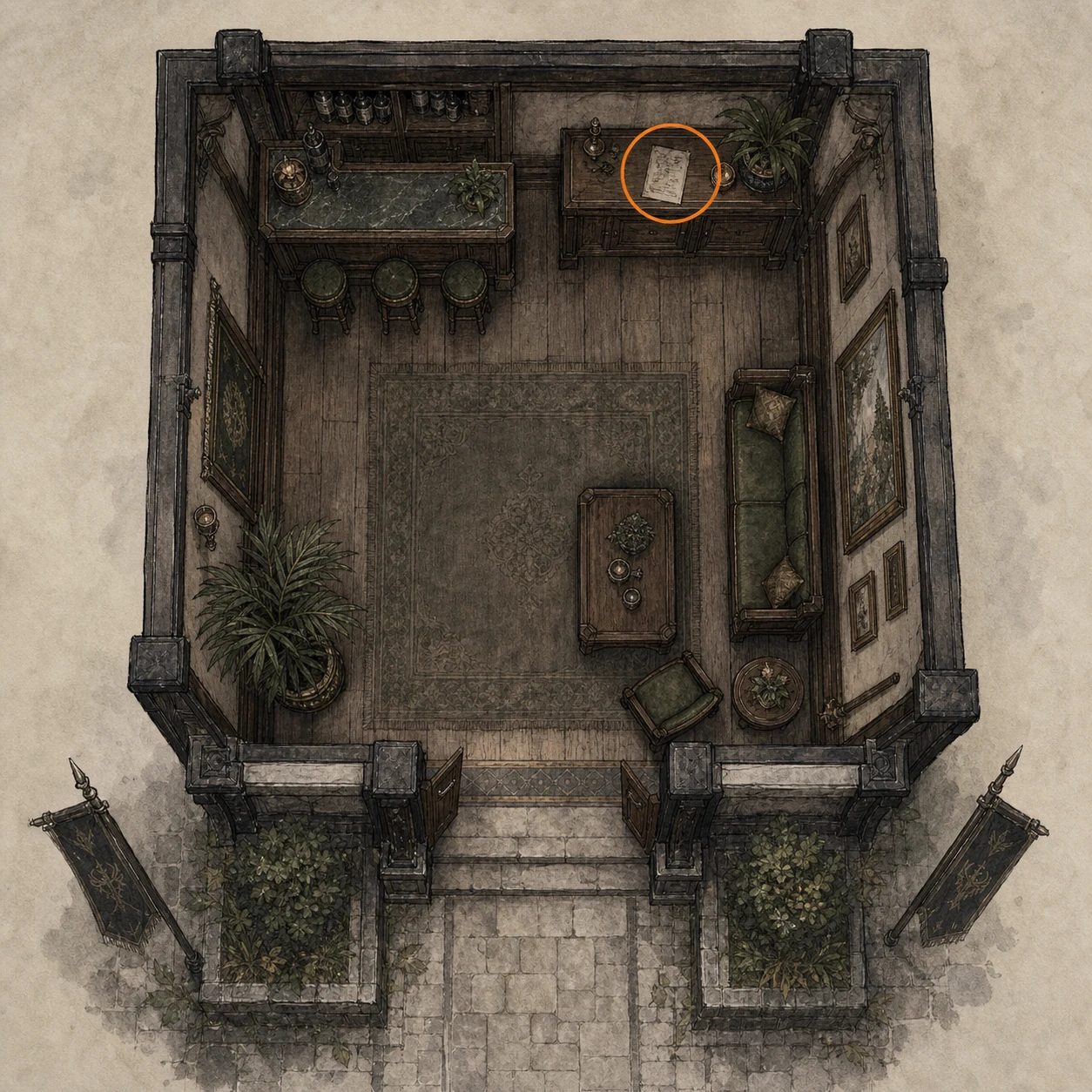 Location sketch for File #42 - Visitor Record in Resident Evil: Requiem