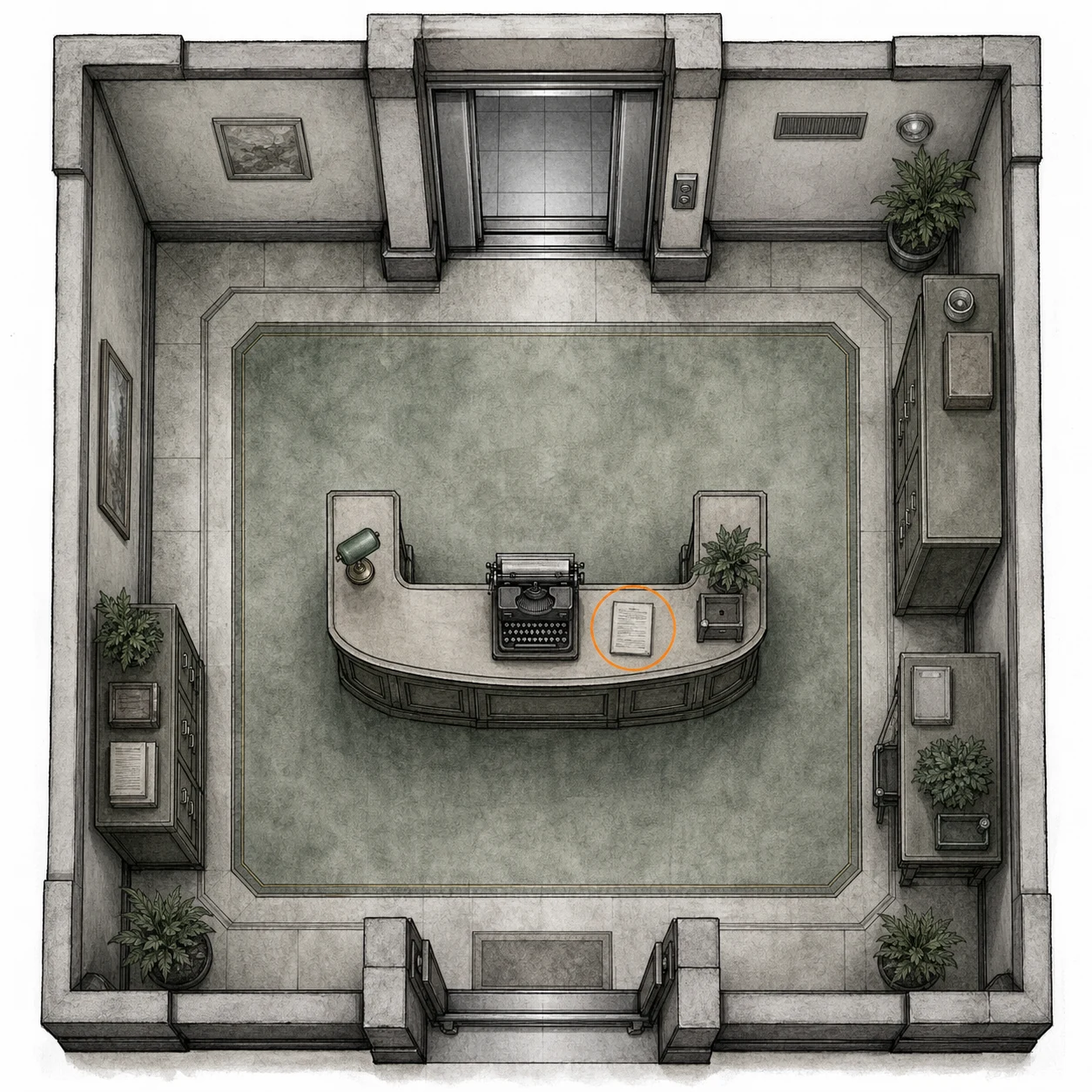 Location sketch for File #44 - Spencer's Research II in Resident Evil: Requiem