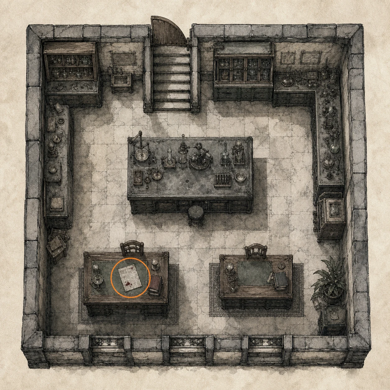 Location sketch for File #46 - Grace Ashcroft Blood Analysis Report in Resident Evil: Requiem