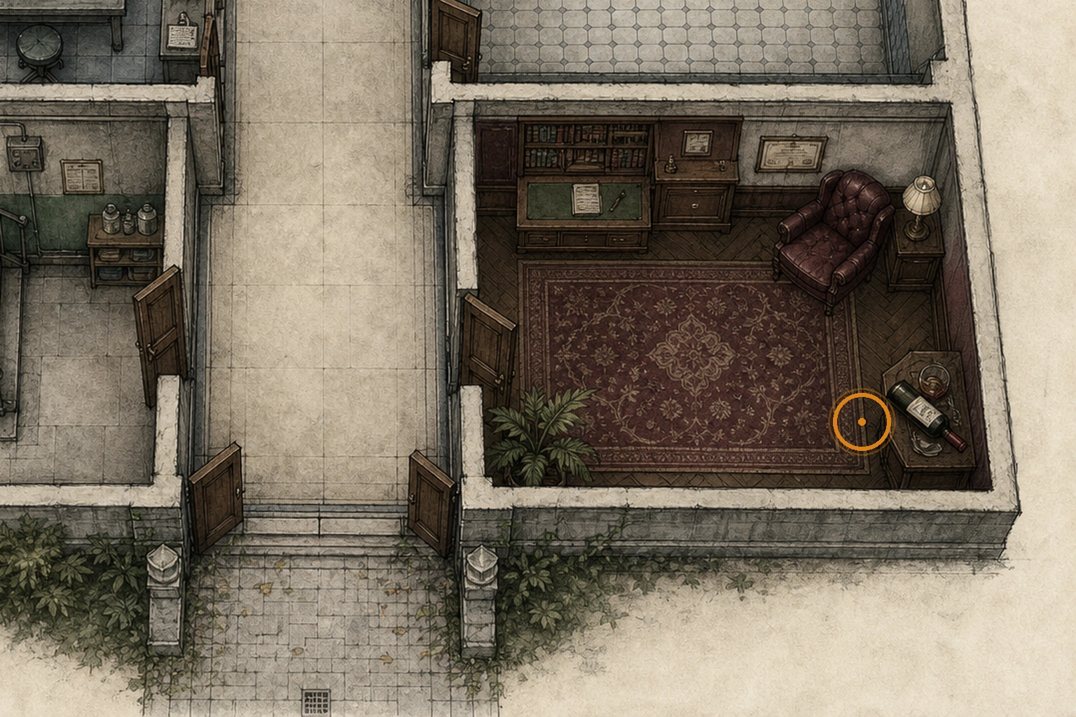 Location sketch for Chateau Wine-Label Reference in Resident Evil: Requiem