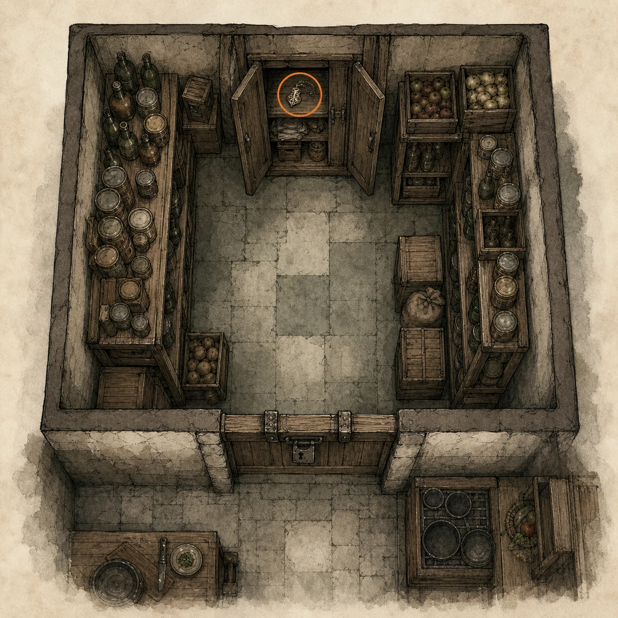 Location sketch for Connoisseur Charm in Resident Evil: Requiem