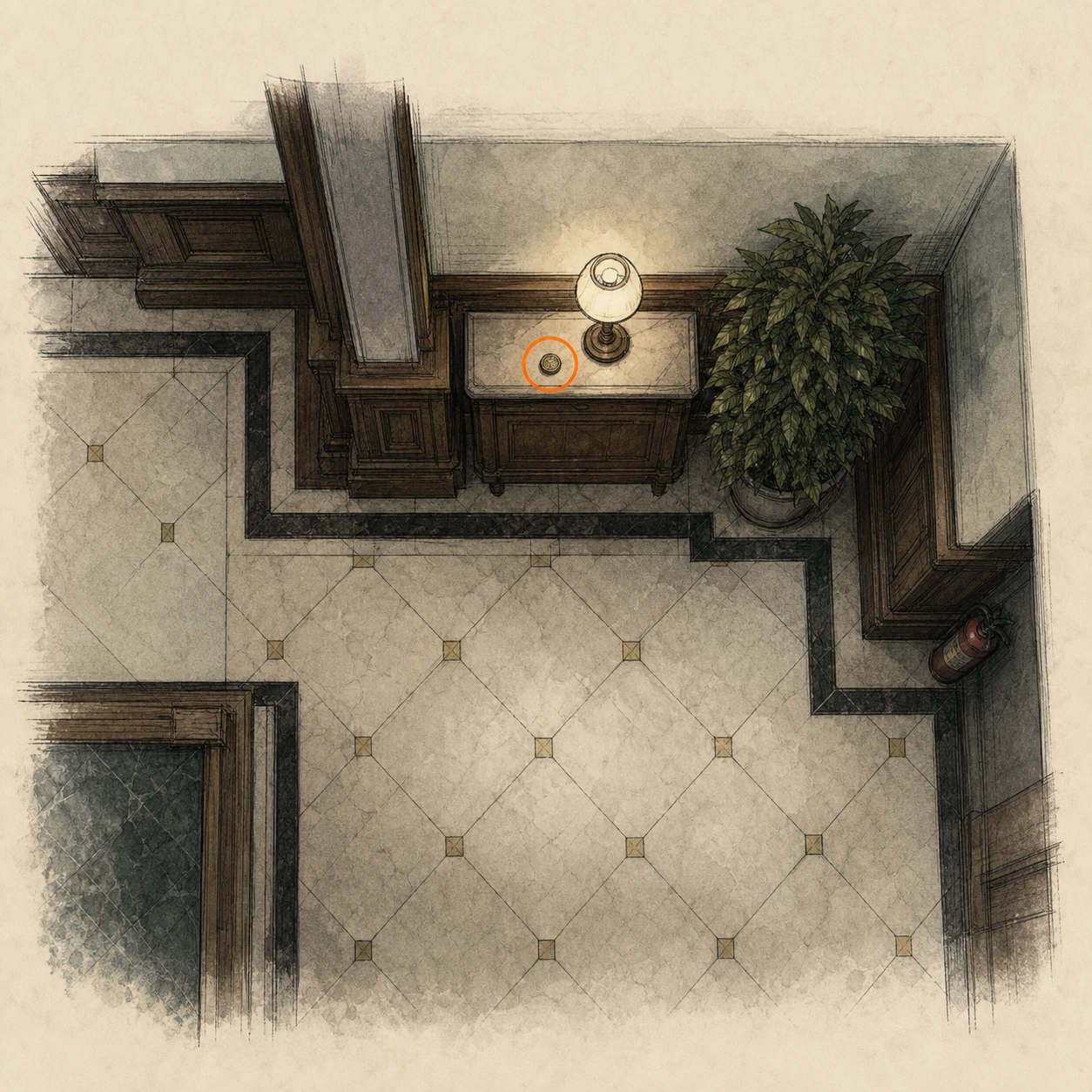 Location sketch for Antique Coin #3 in Resident Evil: Requiem