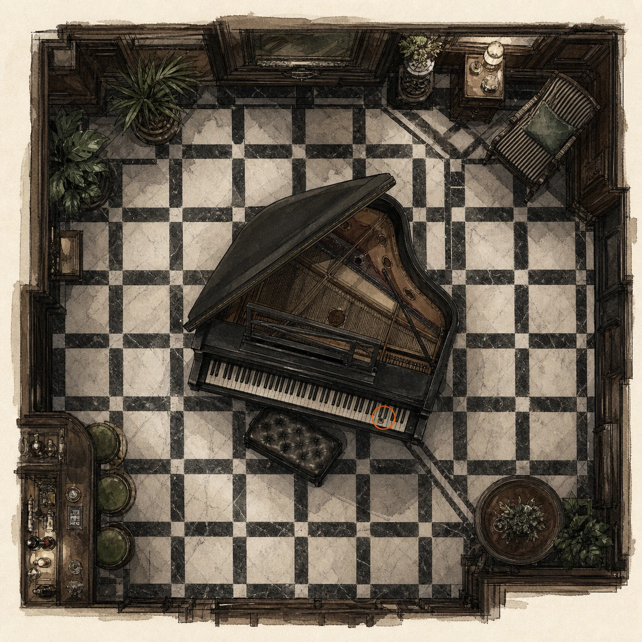 Location sketch for Antique Coin #4 in Resident Evil: Requiem