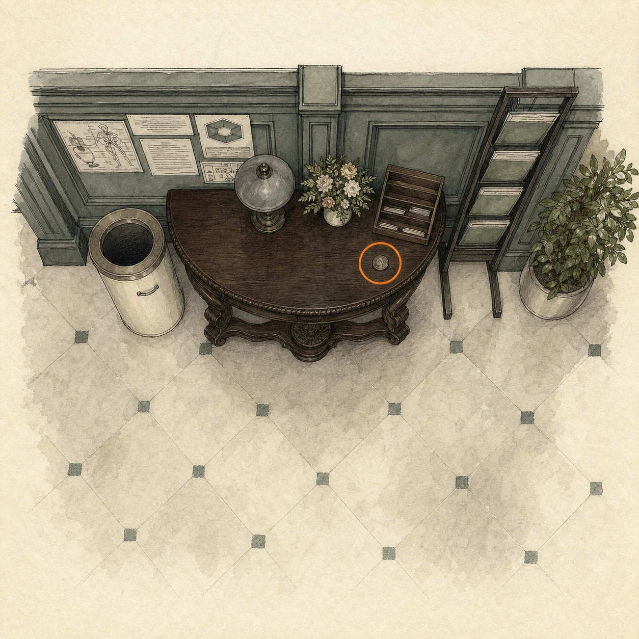 Location sketch for Antique Coin #15 in Resident Evil: Requiem
