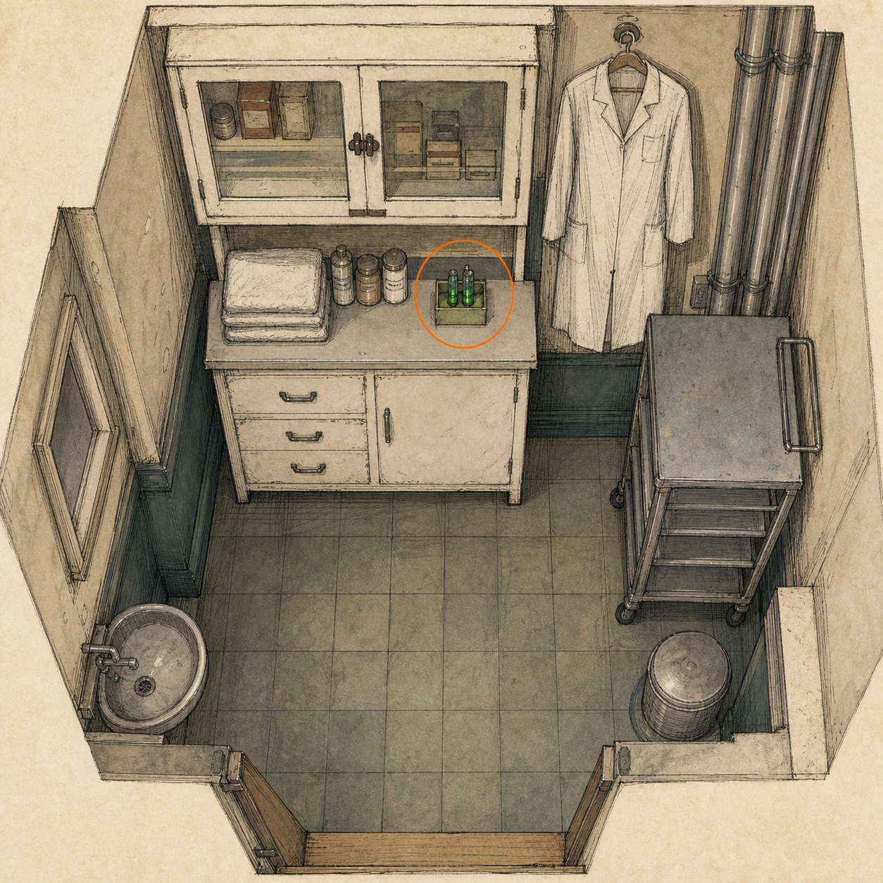 Location sketch for Blood Specimen (Converged) - Green in Resident Evil: Requiem