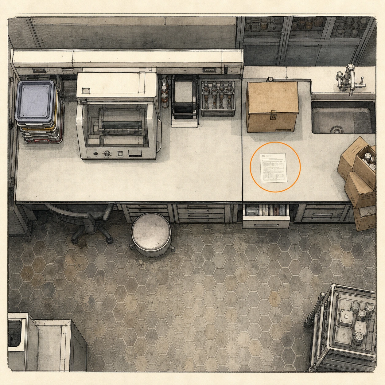 Location sketch for File #15 - Blood Compound Synthesis in Resident Evil: Requiem