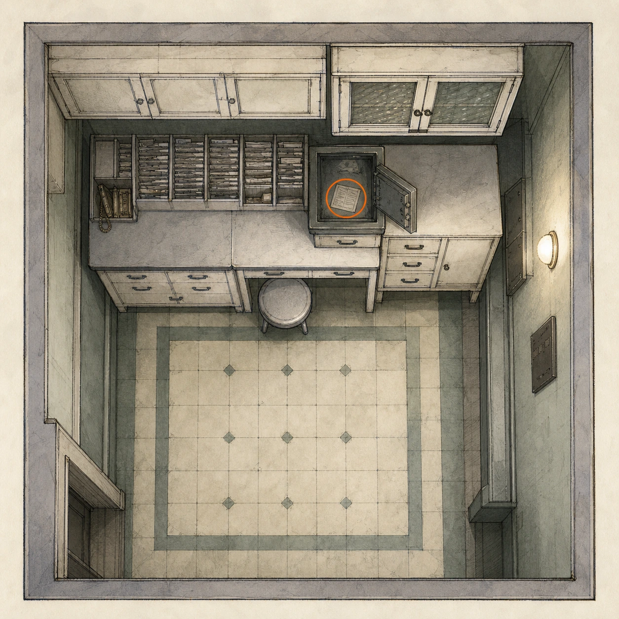 Location sketch for File #16 - Safe Replacements in Resident Evil: Requiem