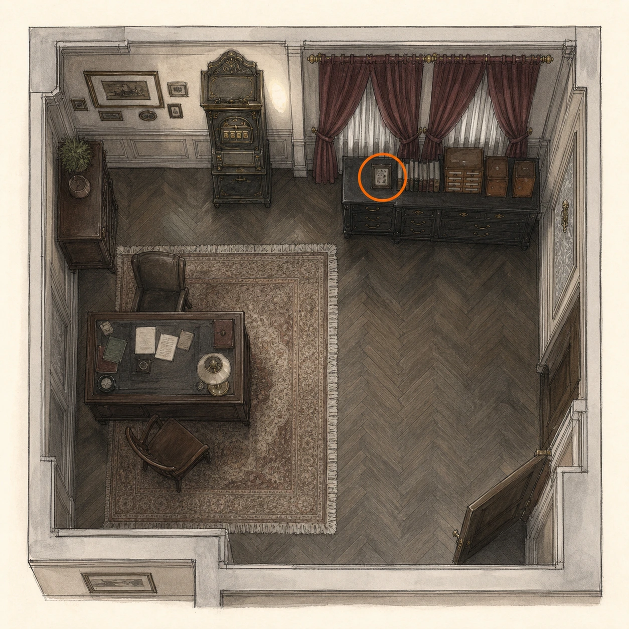 Location sketch for File #17 - Lead Researcher's Picture 2 in Resident Evil: Requiem