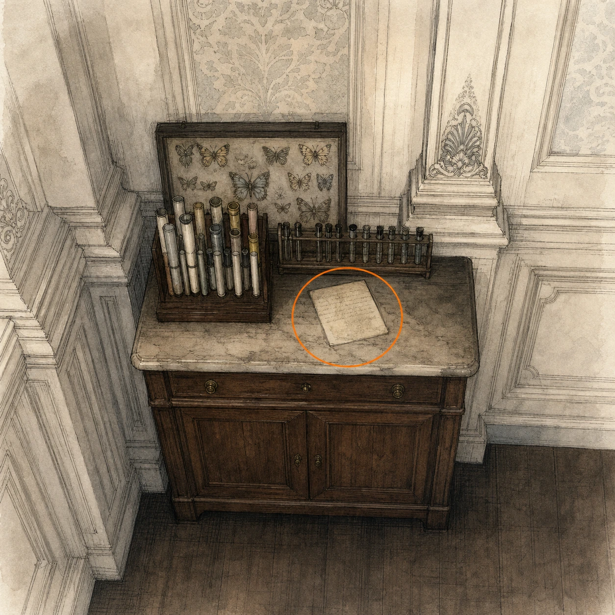 Location sketch for File #20 - Lead Researcher's Message in Resident Evil: Requiem