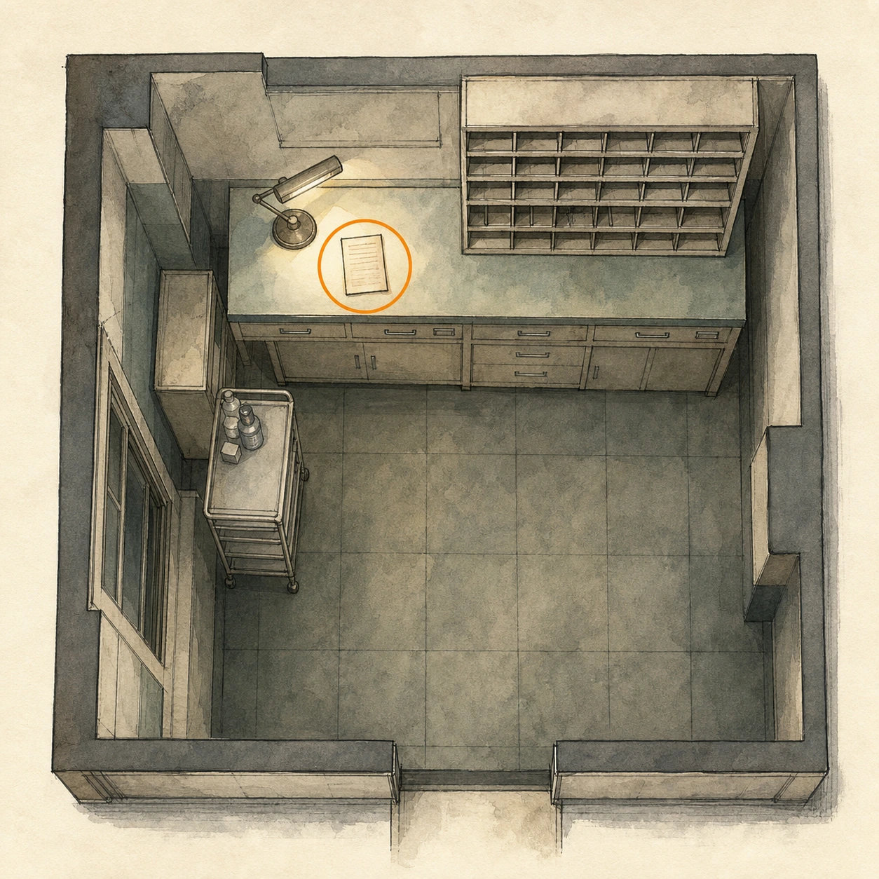 Location sketch for File #21 - Victor's Journal Entry in Resident Evil: Requiem