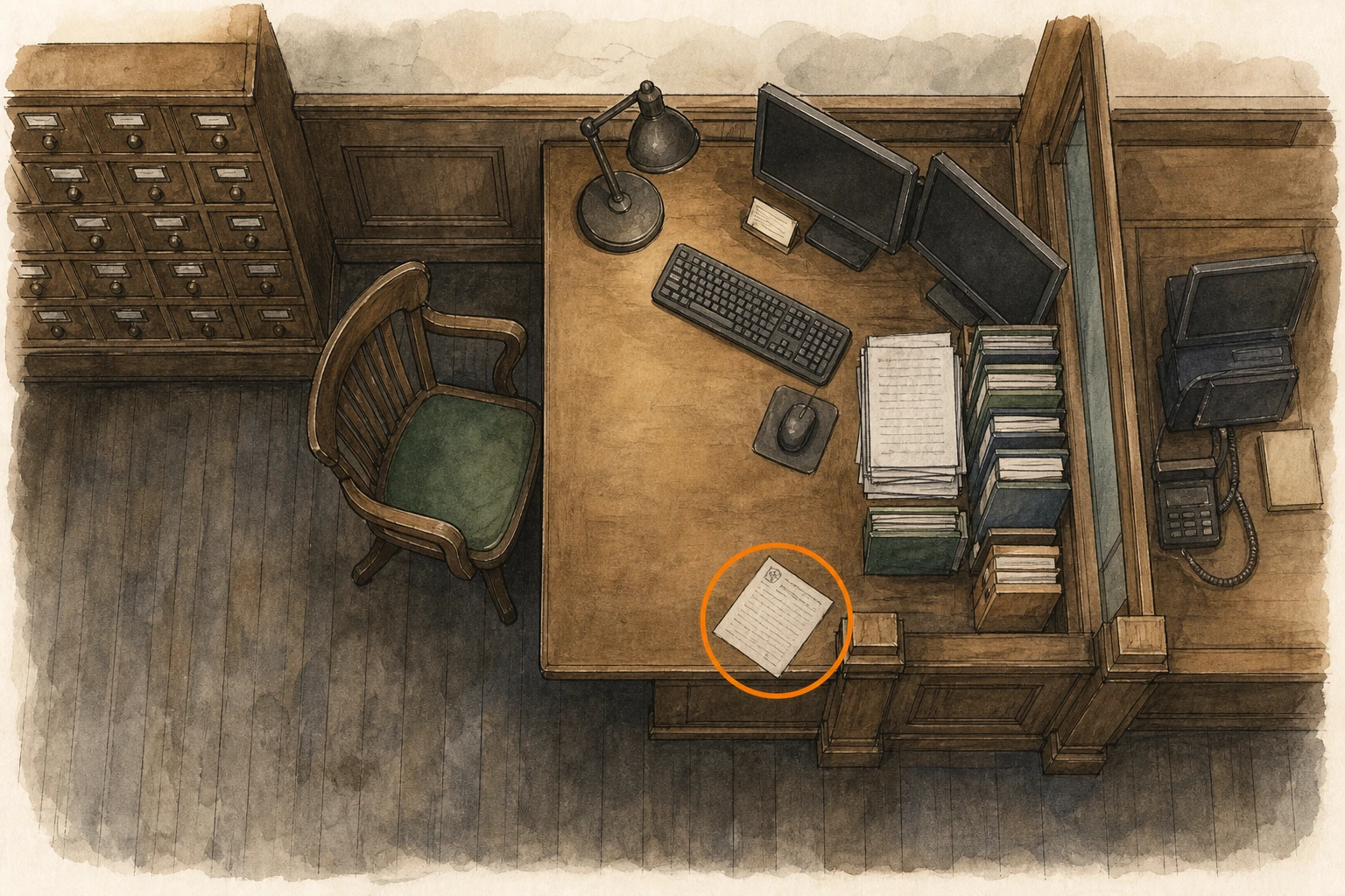 Location sketch for File #24 - Background Check in Resident Evil: Requiem