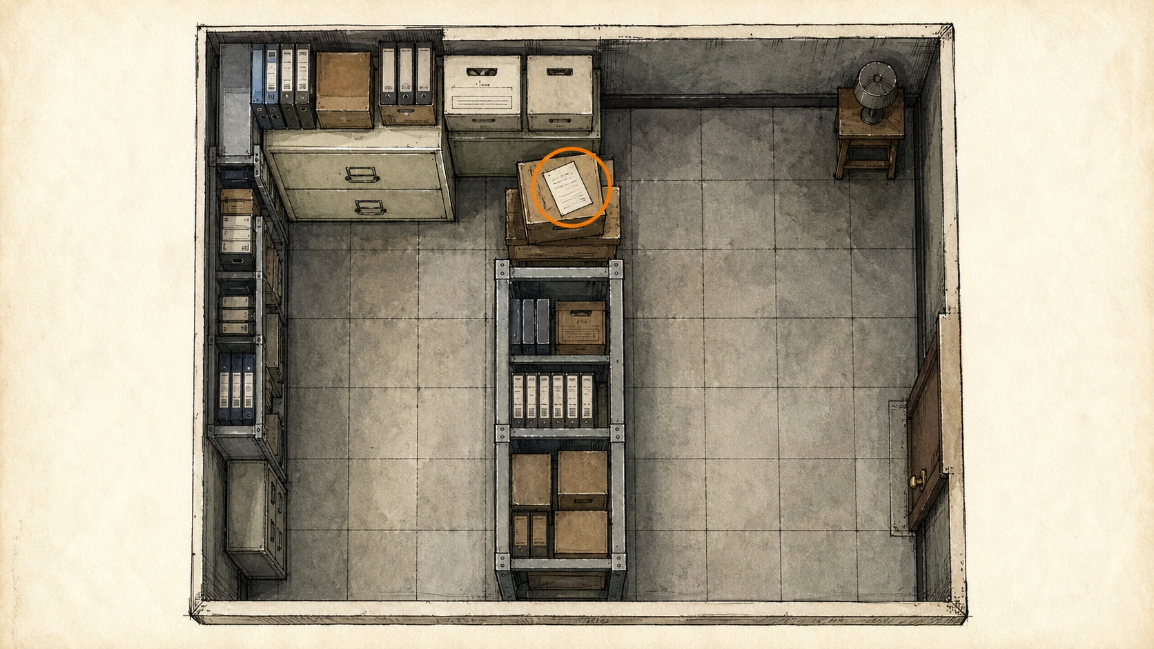 Location sketch for File #25 - Disposal Team Report in Resident Evil: Requiem
