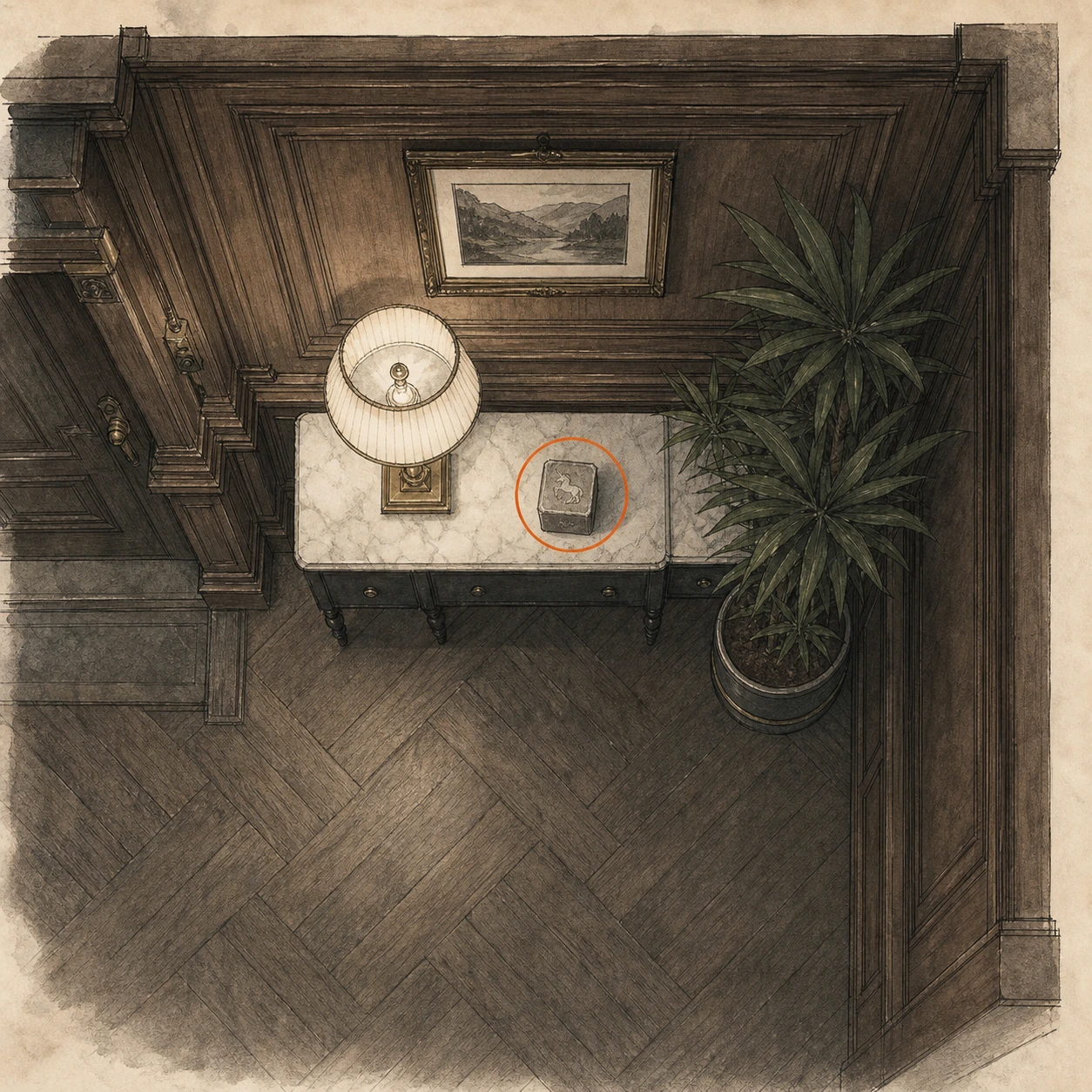 Location sketch for Red Jewel in Resident Evil: Requiem