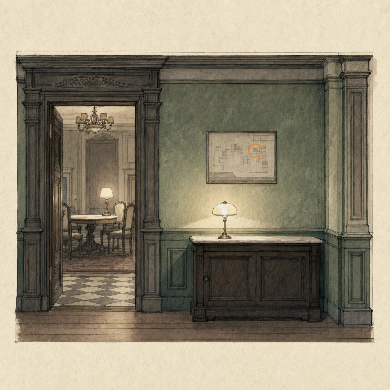 Location sketch for East Wing Map in Resident Evil: Requiem