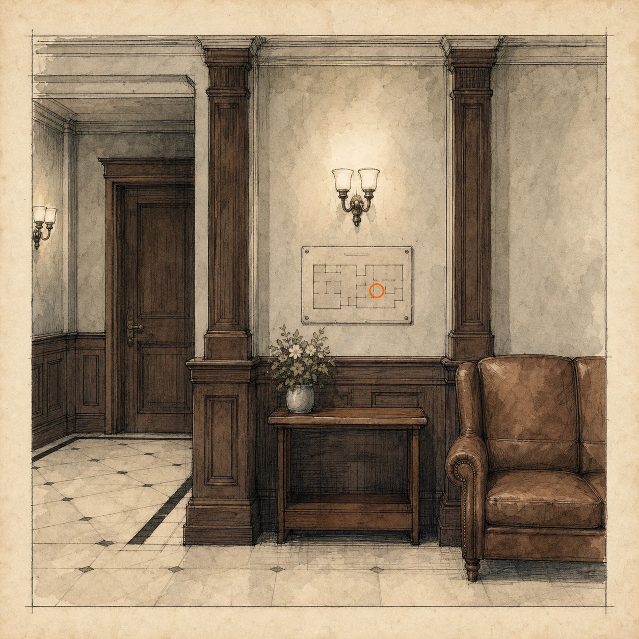 Location sketch for West Wing Map in Resident Evil: Requiem