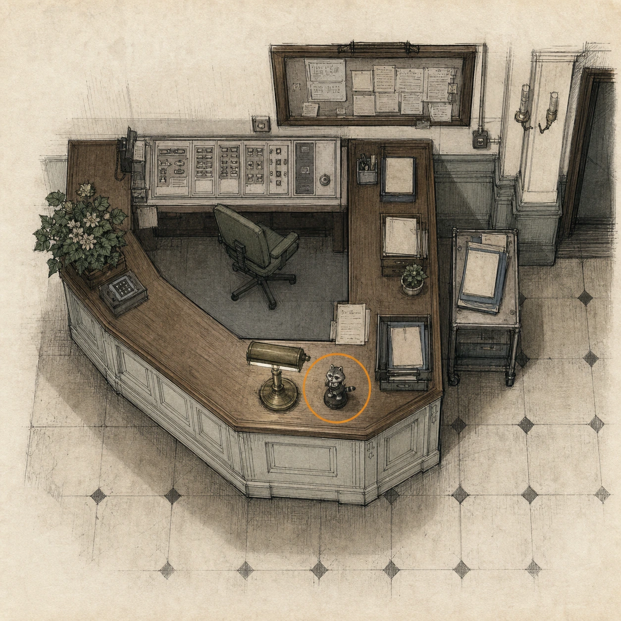 Location sketch for Mr. Raccoon #2 in Resident Evil: Requiem