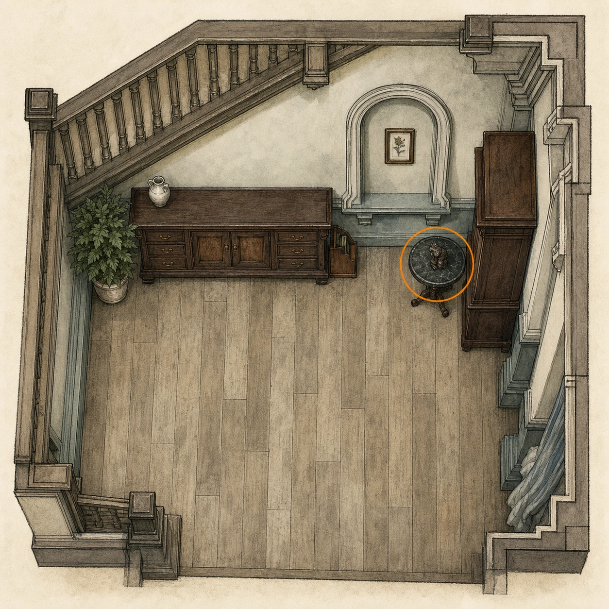 Location sketch for Mr. Raccoon #3 in Resident Evil: Requiem