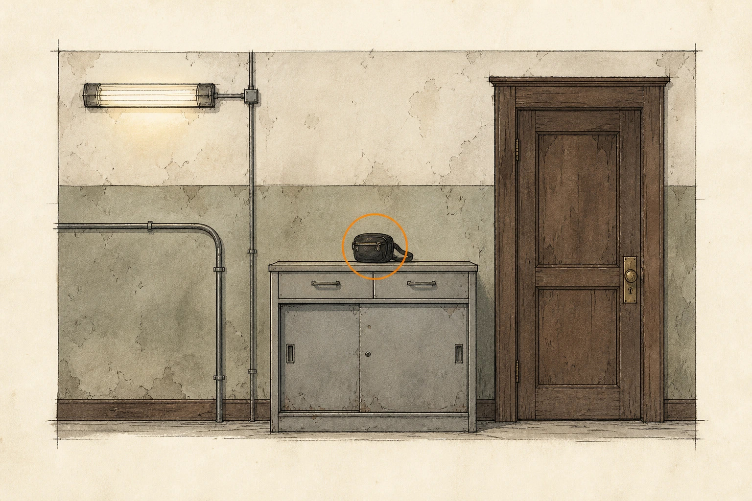 Location sketch for Hip Pouch in Resident Evil: Requiem