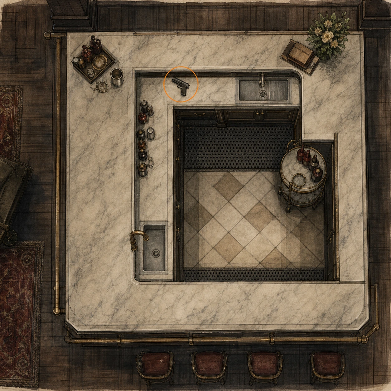 Location sketch for S&S M232 in Resident Evil: Requiem