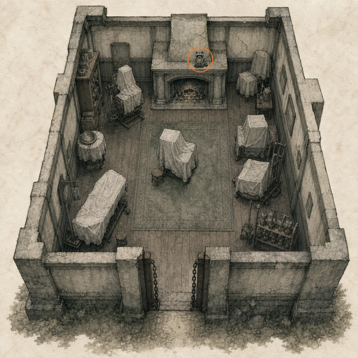 Location sketch for Mr. Raccoon #1 in Resident Evil: Requiem