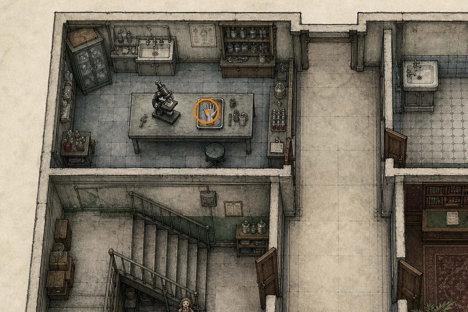 Location sketch for Analyze the Secret Hand Item in Resident Evil: Requiem