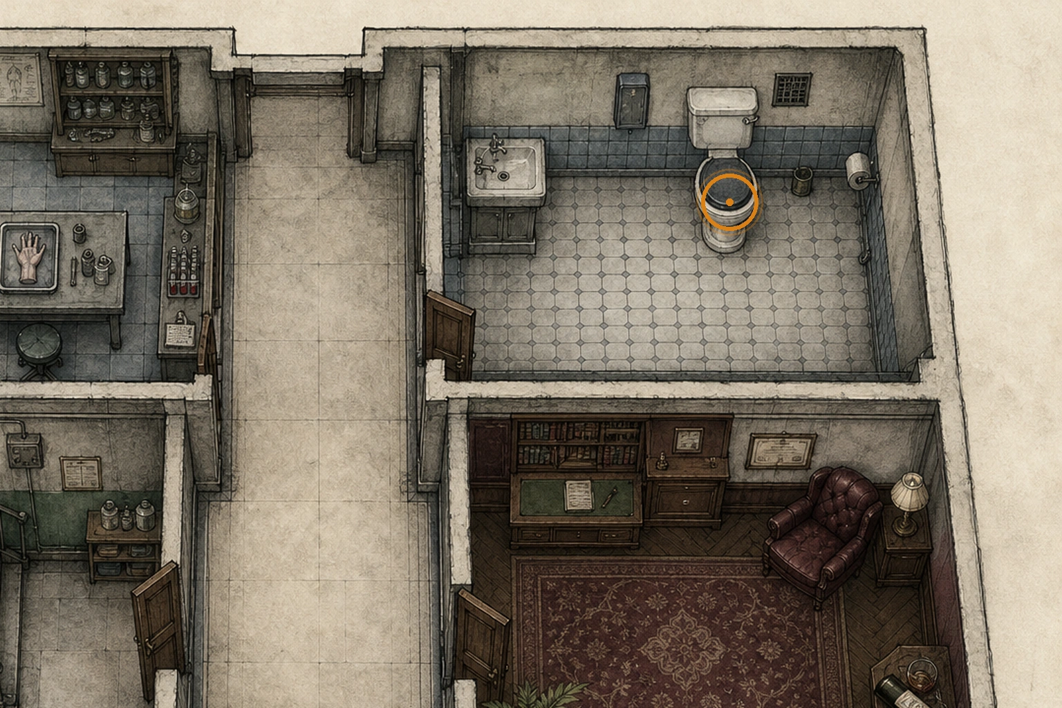 Location sketch for Restroom Flush Setup in Resident Evil: Requiem