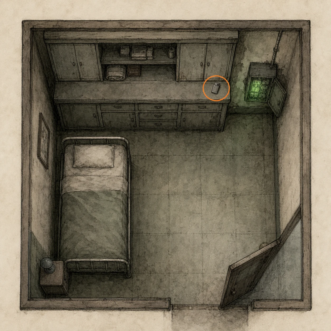 Location sketch for Lighter in Resident Evil: Requiem