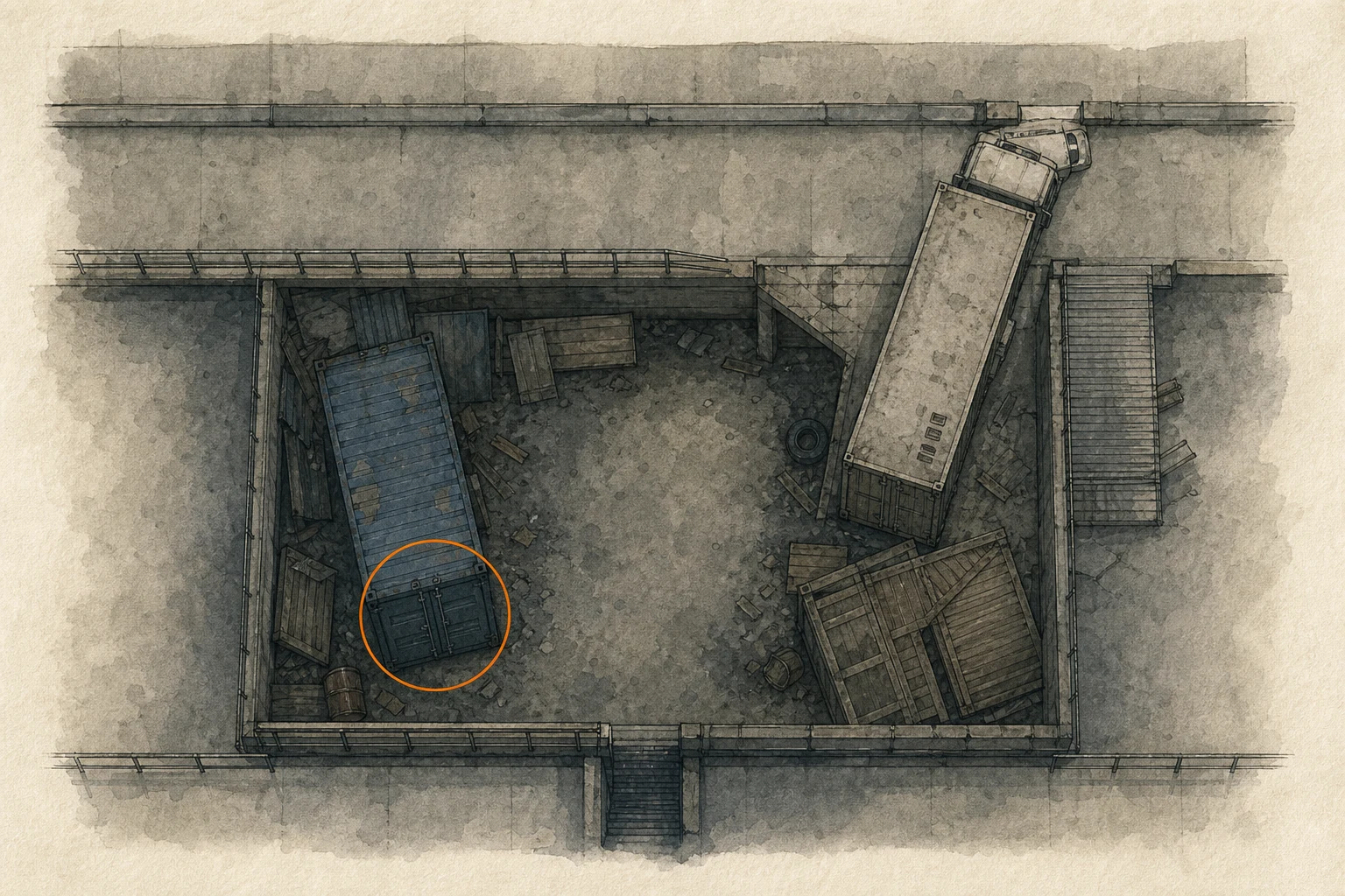 Location sketch for BSAA Container #1 in Resident Evil: Requiem
