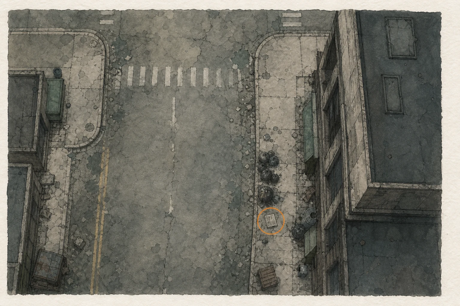 Location sketch for File #49 - Raccoon City Incident Newspaper in Resident Evil: Requiem