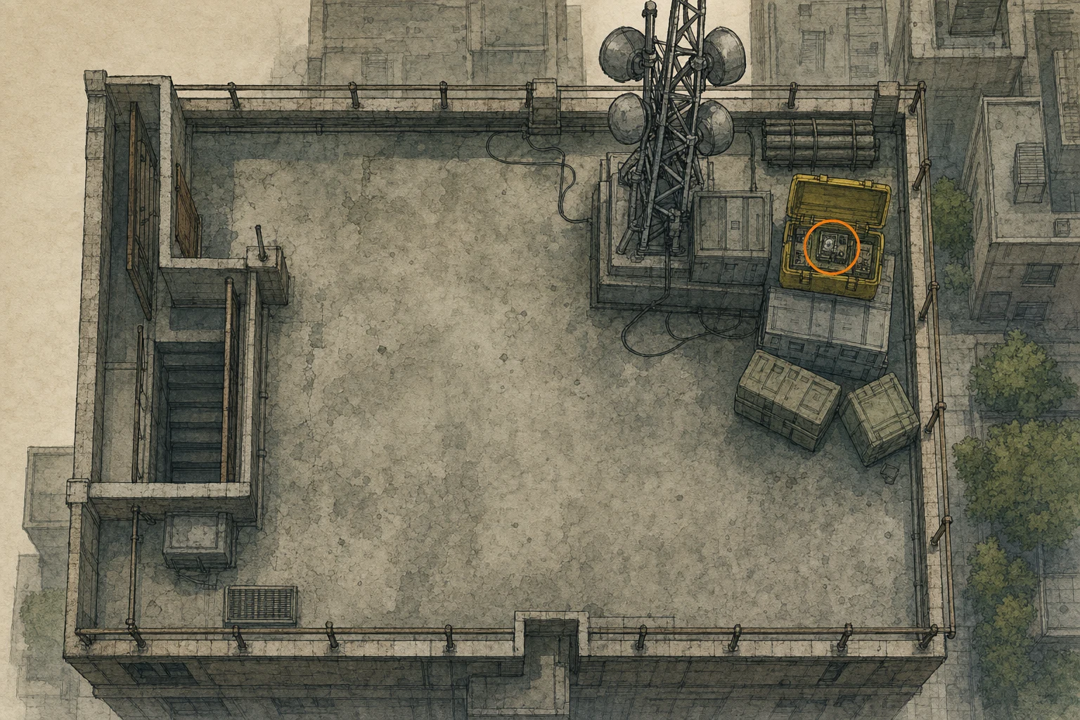 Location sketch for Broken Signal Receiver in Resident Evil: Requiem