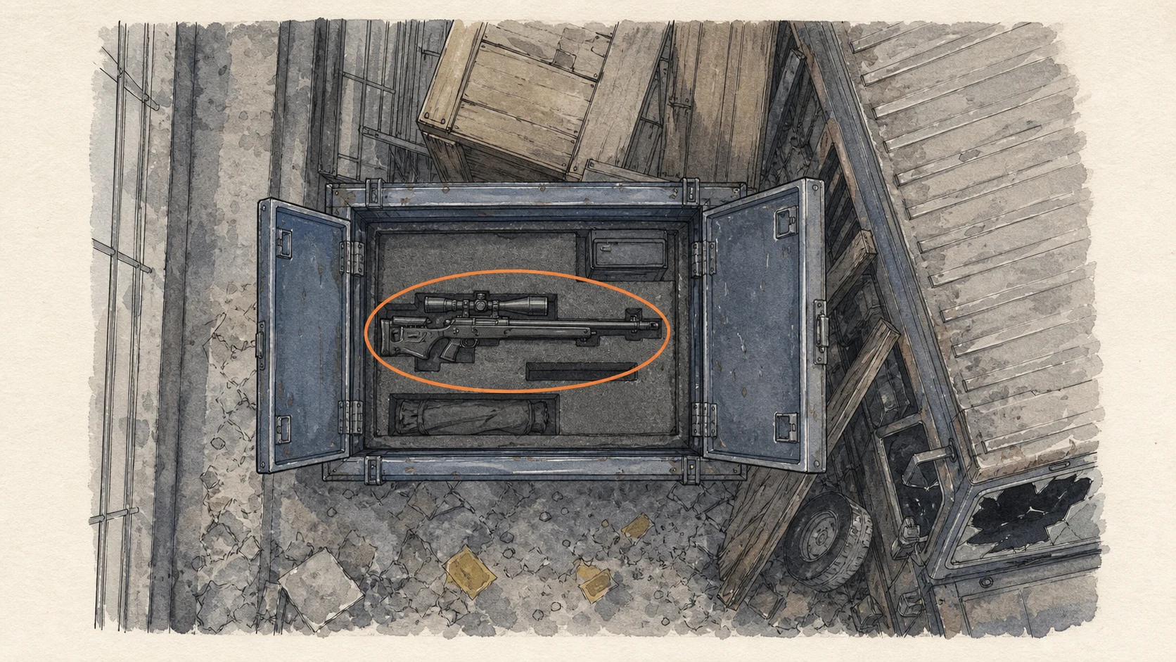 Location sketch for Marksman 1A (Sniper) in Resident Evil: Requiem