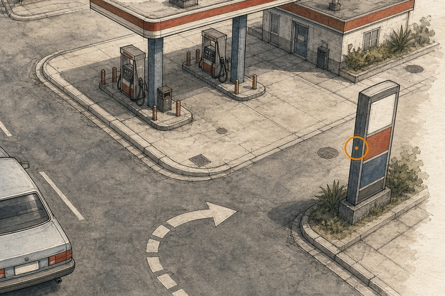 Location sketch for Mizoil Forecourt Reference in Resident Evil: Requiem