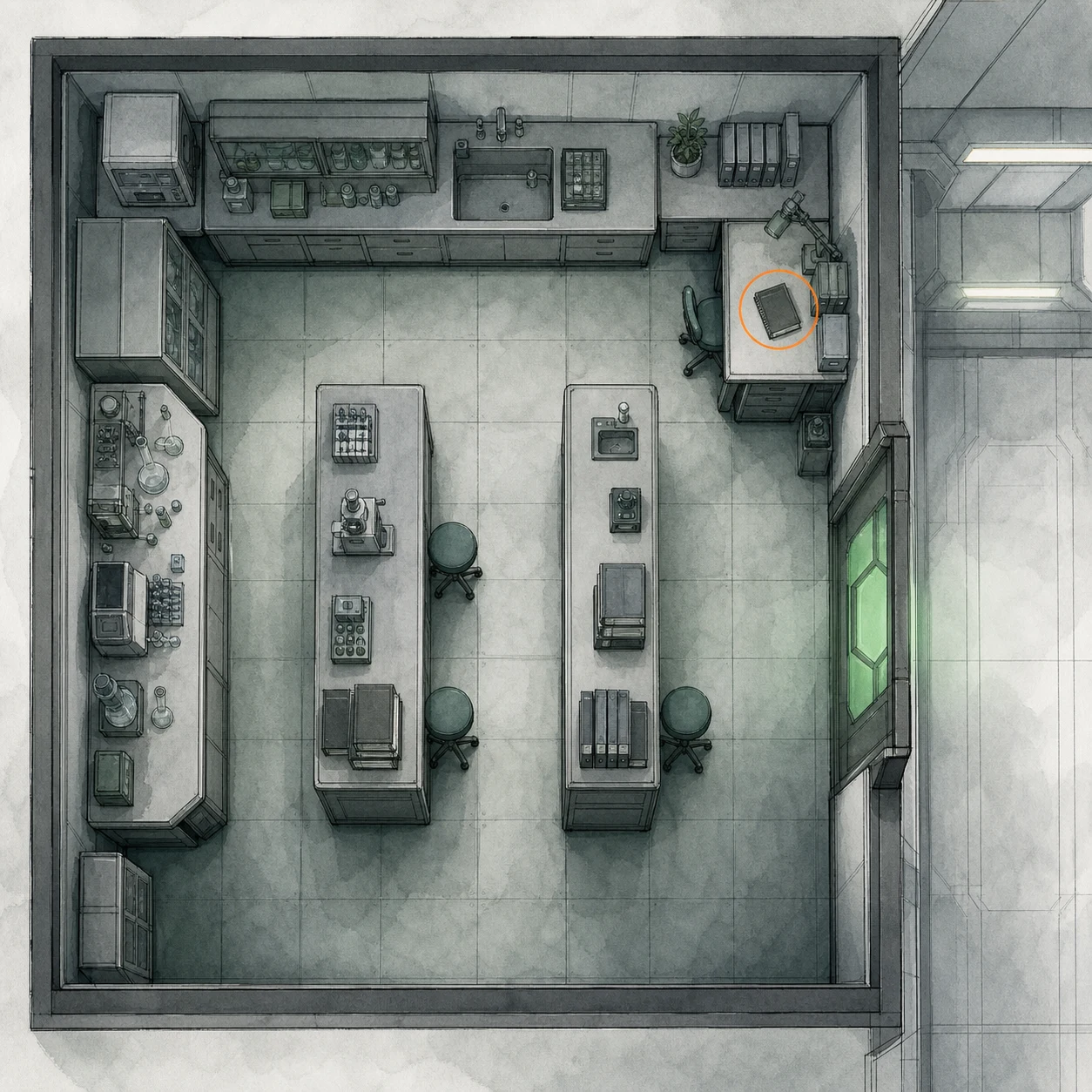 Location sketch for File #64 - New Researcher's Notebook in Resident Evil: Requiem