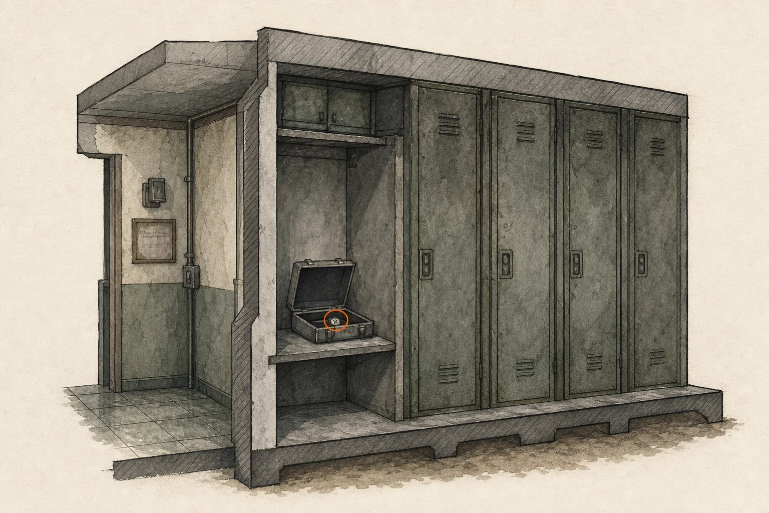 Location sketch for Power Shades Charm in Resident Evil: Requiem