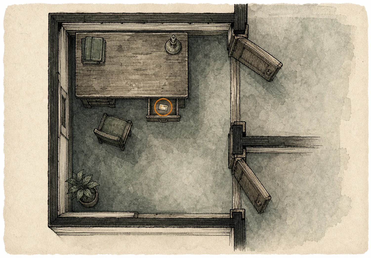 Location sketch for File #58 - Library Card in Resident Evil: Requiem