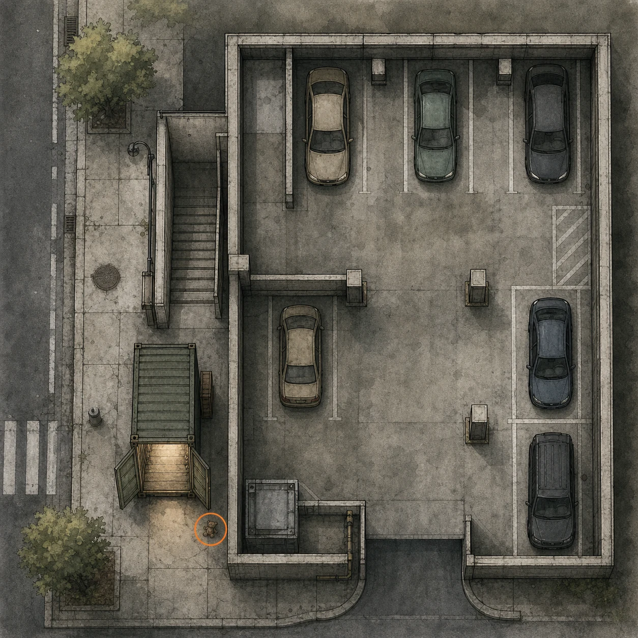 Location sketch for Cute Bear Charm in Resident Evil: Requiem